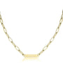 Reneax and Company gold paperclip chain necklace featuring a personalized rectangular name plate engraved with whatever text you want.
