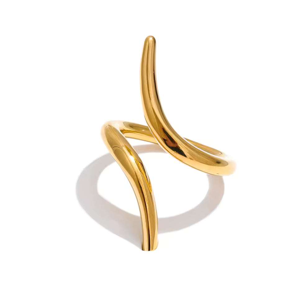 Reneax and Company minimalist gold-tone spiral wrap ring with a polished, high-shine finish.