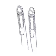Reneax and Company silver cascading chain drop earrings with organic sculptural studs and multi-layered tassels